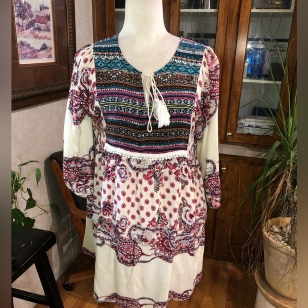 UMGEE SIZE LARGE BOHEMIAN MULTICOLORED DRESS EUC